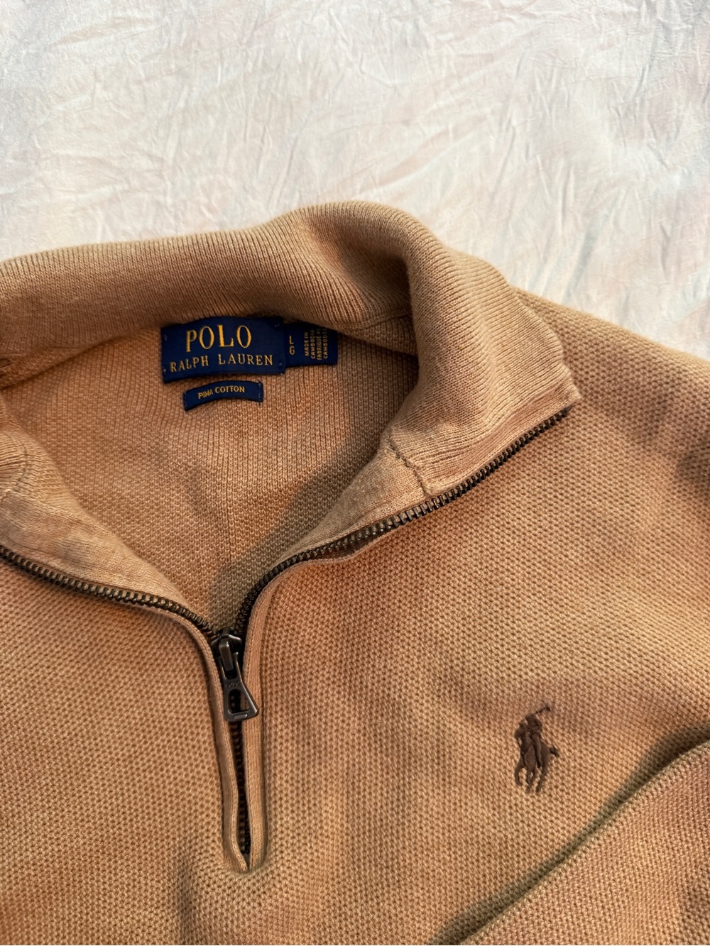 Polo by Ralph Lauren Men’s quarter-Zip Sweater in Tan